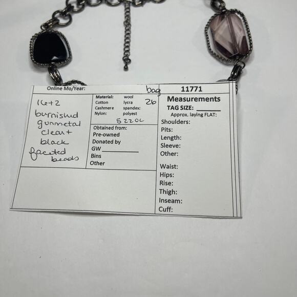 chunky chain link necklace black gray clear faux jewels in silver tone setting - Picture 10 of 10